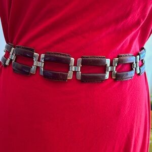Stylish Brown Leather and Silver Link Belt